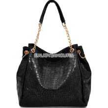 European Women's Snake Pattern Metal Chain Handbag/ Shoulder Bag/ Tote En24h