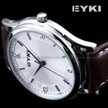 Eyki Fashion Men's Stainless Steel Case Leather Quartz Wrist Watch Dailyetrade