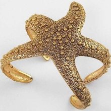 Fall Giant Chunky Lucky Beach Ocean Nautical Fish Starfish Gold Cuff Bracelet