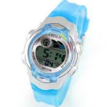 Fancy Unisex Oshen Digital Led Sport Watch Alarm Day Light Sky Blue Men Girl