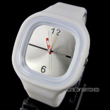 Fashion Gift Square Case White Silicone Jelly Quartz Wrist Watch Boys Girls