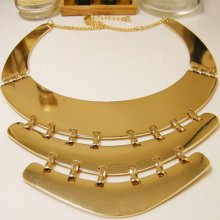Fashion Gold Tone Jewelry Huge Stuff 3 Layers Pendant Choker Necklace Eto
