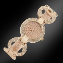 Fashion Jewelry Rose Golden Color Lady Women Girls Wrist Band Watch