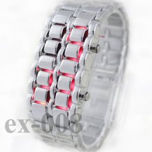 Fashion Mens/ladys Slim Date Digital Red Led Steel Watch