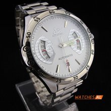 Fashion Mens White Dial Automatic Mechanical Date S/steel Wrist Watch