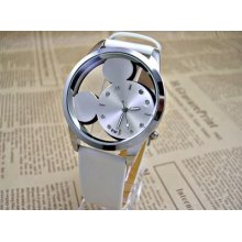 Fashion Mickey Mouse Leather Bracelet Lady Woman Wrist Watch White, Black, Pink