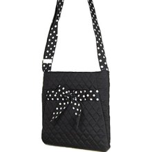 Fashion Summer Cotton Quilted Tie Cross Body Messenger Handbag Purse Black