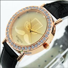 Fashion Vintage Dial Womens Quartz Moustache Hat Crystal Wrist Watch Leather