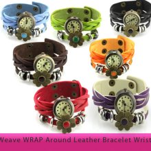 Fashion Weave Wrap Around Leather Bracelet Wrist Watch