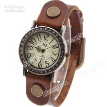 Fashionable Jq Genuine Leather Women's Watch Numerals Hour Marks Dia