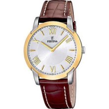 Festina F16508/5 Gold Pvd White Dial Brown Strap Men's Watch