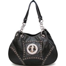 Fleur De Lis Handbags Patchwork Animal Print Purses Rhinestone Black