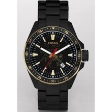 Fossil Men's Watch Am4363 Gold Rabbit Black Band With Gold Accents