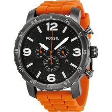 Fossil Nate Chronograph Black Dial Orange Silicone Mens Watch Jr1428