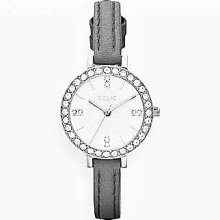 Fossil Relic Womens Silver-tone Ss Watch, Date, Leather Strap, Crystals Zr34144