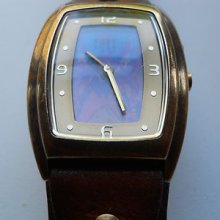 Fossil Women's Brown Leather Watch.big Tic With Butterly On The Dial