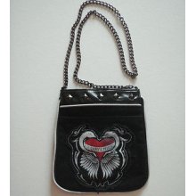 Franky & Minx Black Studded Zipper Purse Bag, Hot Topic Goth Birds Heart