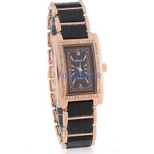 GEMAX 6213 Square Dial Faux Ceramic Men's Watch with Diamond Decoration (Gold)