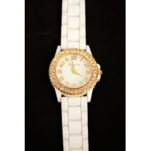 Geneva White And Gold Silicone Watch