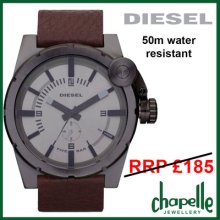 Gents Diesel Dz4238 Brown Leather And Gunmetal Grey Analogue Watch
