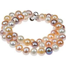 Genuine Sterling Silver 3 Strand Multi Color Pearl Bracelet
