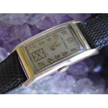 Girard Perregaux Vintage 14k Gold Deco Wrist Watch, Long Curved Case