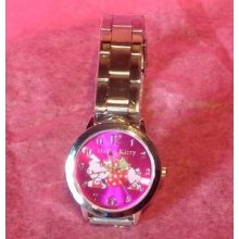 Girls Stainless Steel Hello Kitty Quartz Watch Round Case Linked Adjustable