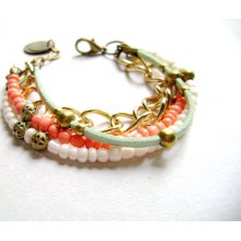 Glitz - Feminine Boho style ivory pink coral mint suede leather stacking bracelet etsy