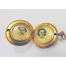 Gold Antique Pocket Watch Style Locket with Pictues