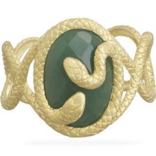 Gold Cuff Bracelet With Snakes Wrapped Around An Aventurine Center Stone - Gold-Yellow - Gold