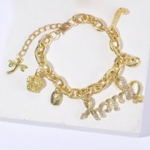 Gold Diamond Letter Charm Bracelet-One-size Gold
