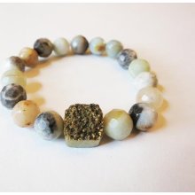 Gold Druzy & Amazonite Beaded Bracelet