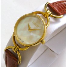 Gold Gucci Luxury Watch For Women, 6000.2l, Mother Of Pearl Face