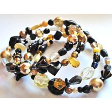 Gold Mix Glass Bead Memory Wire Bracelet Yellow/Black Gold Mix Glass Bead Memory Wire Bracelet Yellow/Black