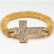 Gold Plate Roped Crystal Cross Bead Bracelet