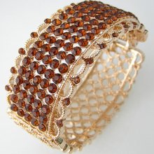 Gold Plated Bangle Bracelet W Swarovski Crystal B108