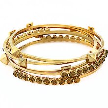 Gold-Tone Pyramid & Topaz Bangle Set