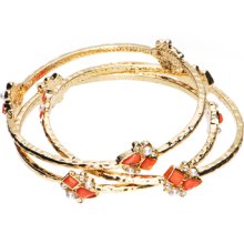 Gold Toned Coral Faux Pearl Multi Bangle Bracelet