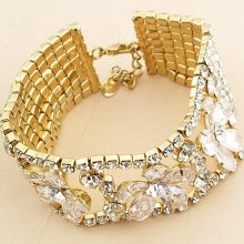 Golden crystal flower style zircon bracelet chain br088