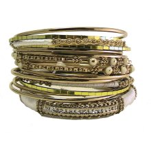 Goldtone Beige Green Bracelet Set