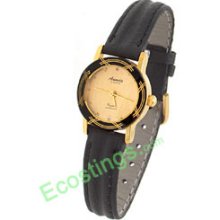 Good Luxury Waterproof Ladies Quartz Wrist Watches Slim Strap Golden Dial