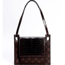 Gucci LU Croc Embossed Monogram Tote Bag- Made in Italy - brown