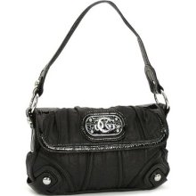 Guess Black Luxe Half Flap Hobo Handbag Purse Satchel Triple Logo Bag