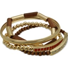Guess Bracelet Set, Gold-Tone Wood Bead Stretch Bracelets