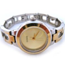 Guess Gold Silver Tone Yellow Dial Bracelet Womens Ladies Wristwatch Watch