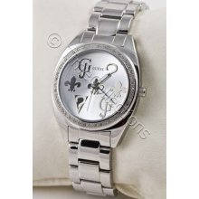 Guess ? Logo Symbol Swarovski Ss Silver Bracelet Lady Watch W85012l3