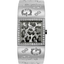 Guess Women Silver Leopard Crystal Watch U95022l1 ,comes With Original Guess Box