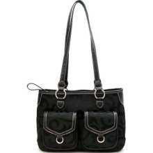Handbag Jacquard Fabric Designer Inspired 2 Pocket Front Black Purse