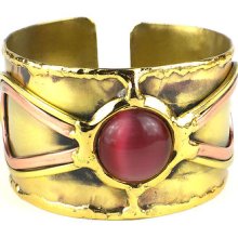 Handcrafted First Blush Pink Tiger Eye Brass Cuff (south Africa)
