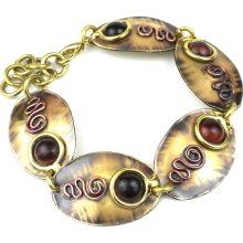 Handmade Earthy Red Tiger Eye Oval Brass Link Bracelet (South Africa) (Earthy Red Tiger Eye Oval Brass Link Bracelet)